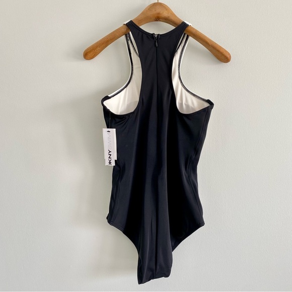 DKNY Swim White & Black Racer Front One Piece Size 12 NWT - Picture 5 of 7